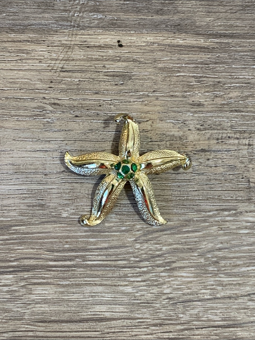 Gold-Tone Starfish Accent Pin with Green Gem Center